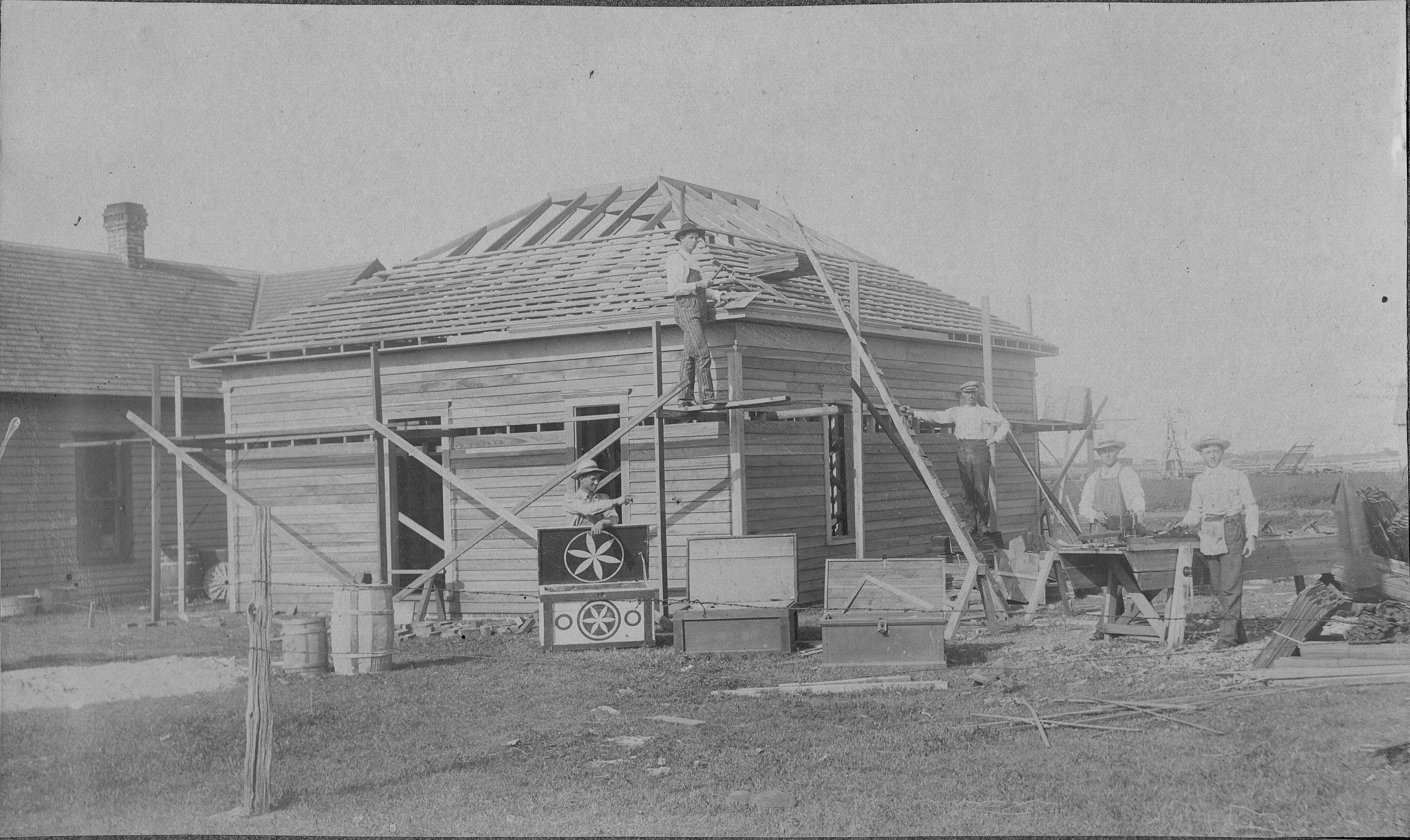 Carpenters Constructing a Workshop or House Ca. 1890